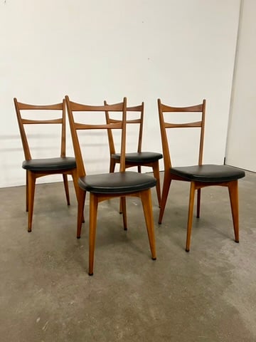 4 chaises rétro galette skaï noir