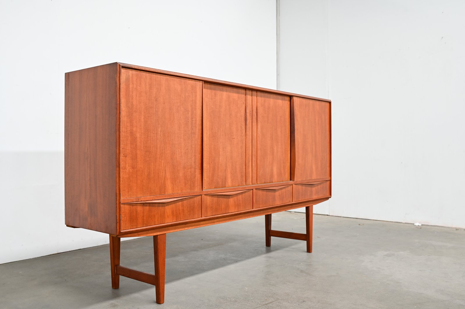 Enfilade danoise en teck – buffet scandinave vintage 196 cm portes coulissantes