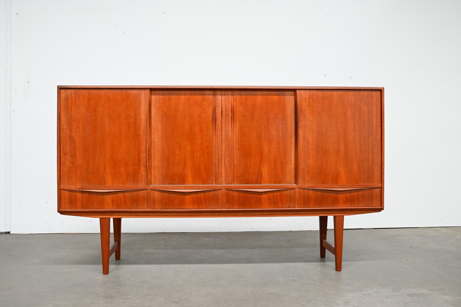 Enfilade danoise en teck – buffet scandinave vintage 196 cm portes coulissantes