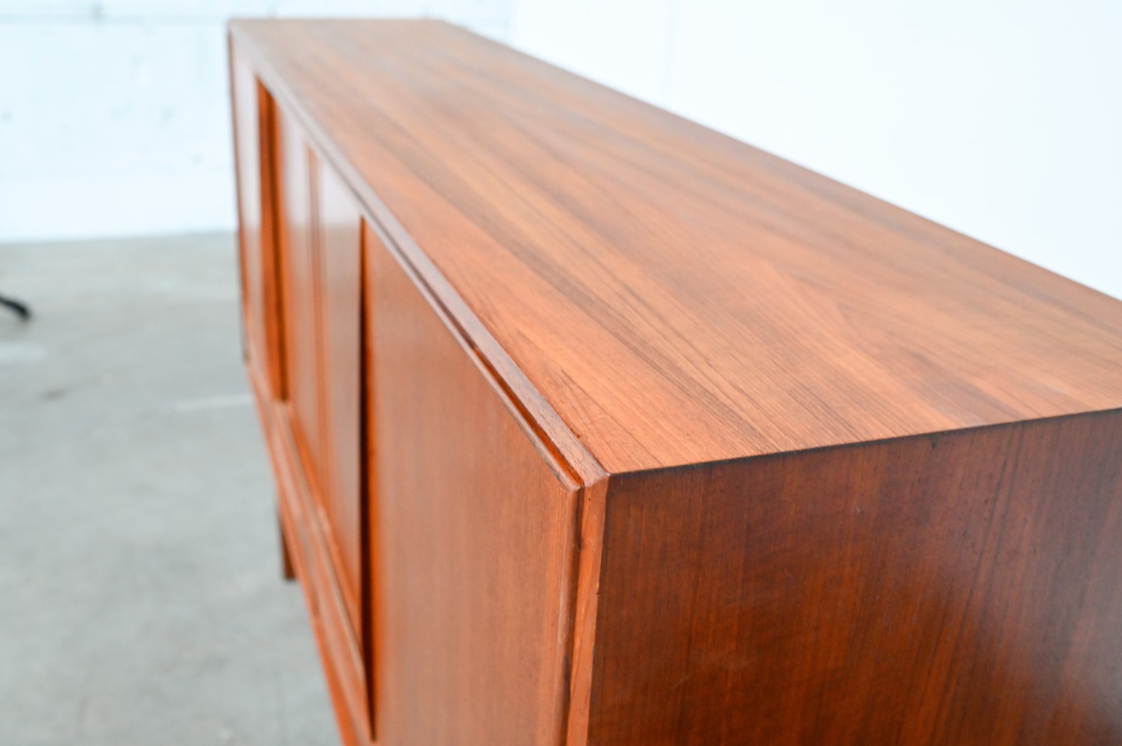 Enfilade danoise en teck – buffet scandinave vintage 196 cm portes coulissantes
