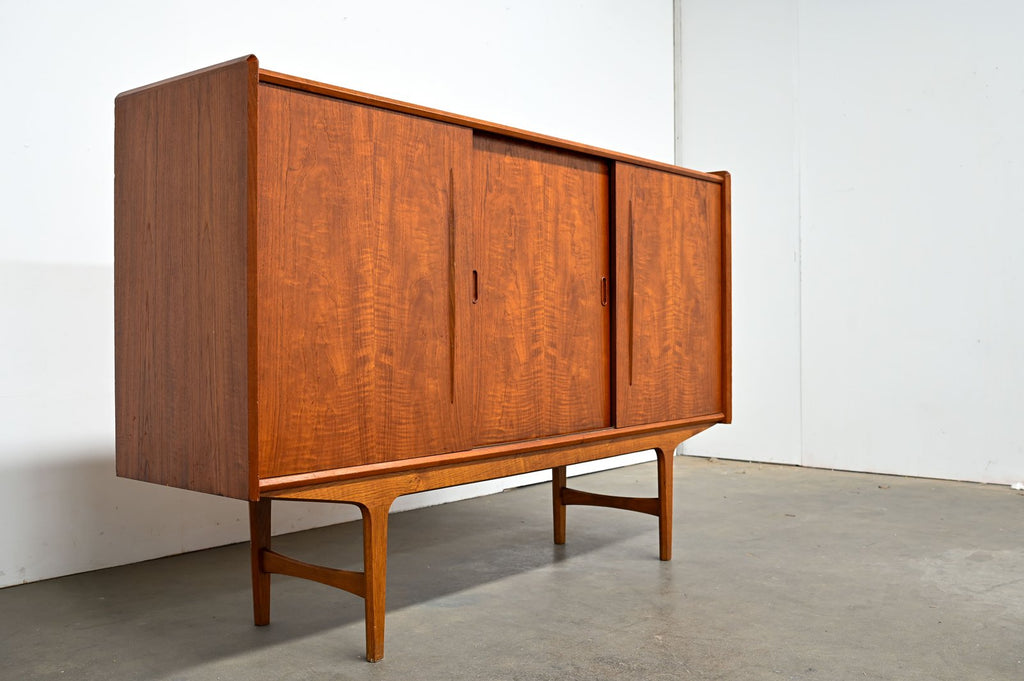 Enfilade danoise en teck – buffet scandinave vintage 180 cm portes coulissantes