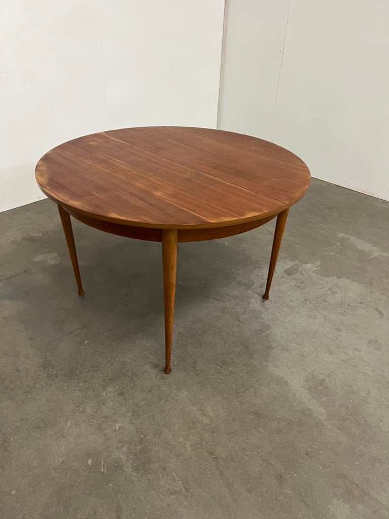 Table ronde extensible en teck vintage – table scandinave avec rallonges années 60