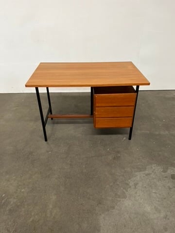 Bureau vintage teck et métal 3 tiroirs – bureau scandinave années 60