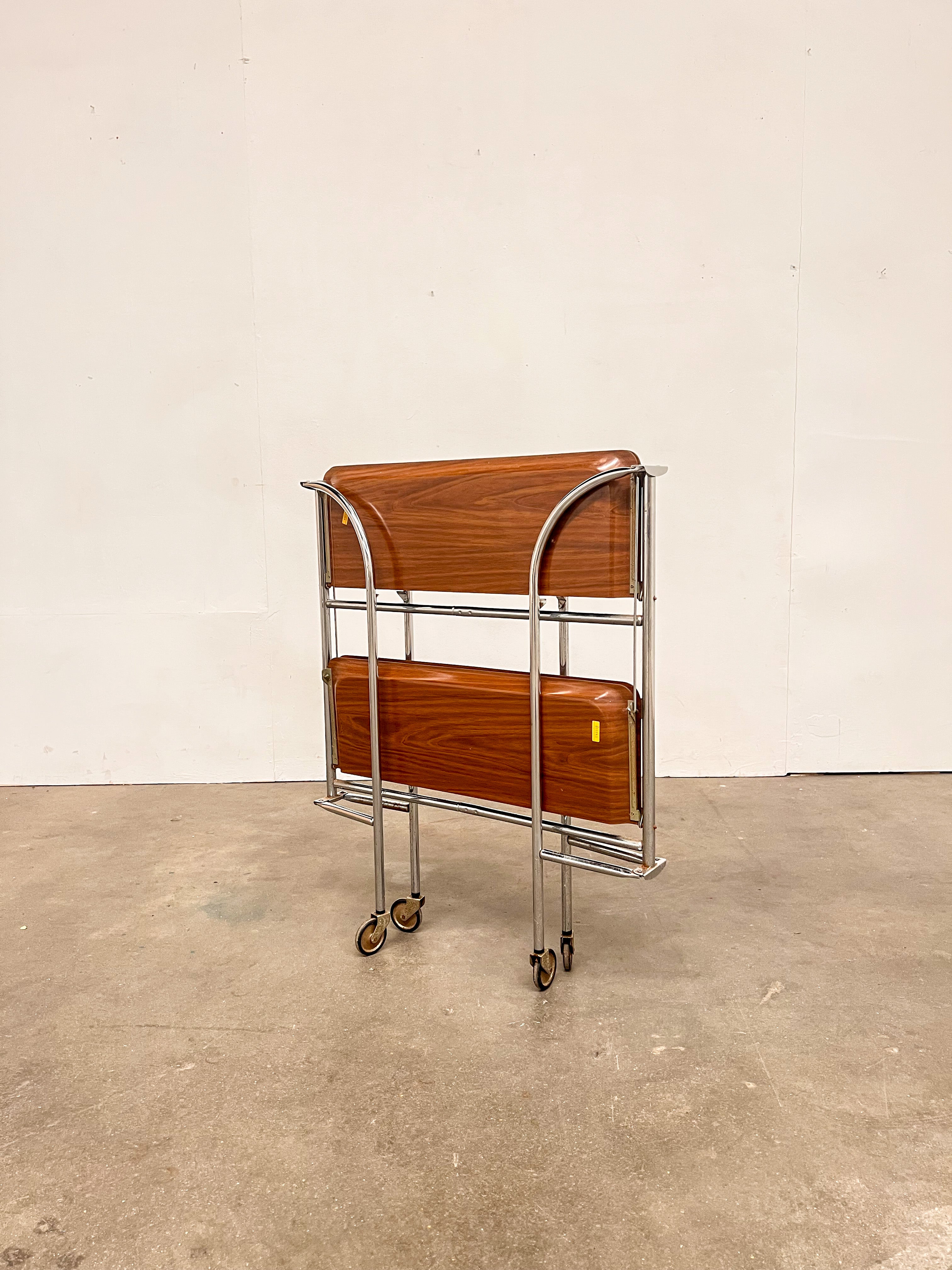 Desserte vintage pliante Formica & métal chromé – années 70