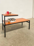 Table basse vintage à double plateau – teck et métal noir – années 70