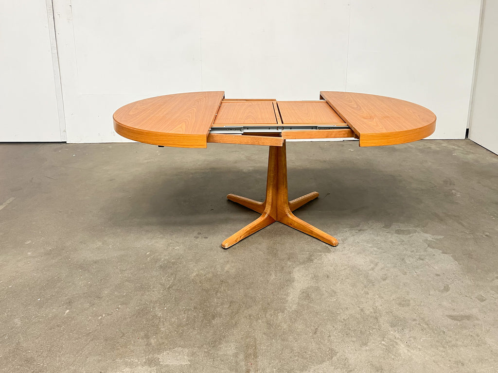 Table ronde extensible vintage en teck – 2 rallonges, années 60